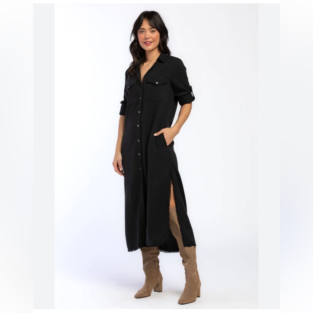 Sundance Velvet Heart “Andy Black” shirt Dress in Olive Green